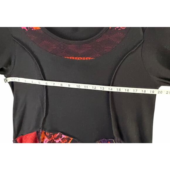 Sacred Threads Tunic Top M Black Orange Patchwork Festival Art To Wear Lagenlook - Picture 6 of 16